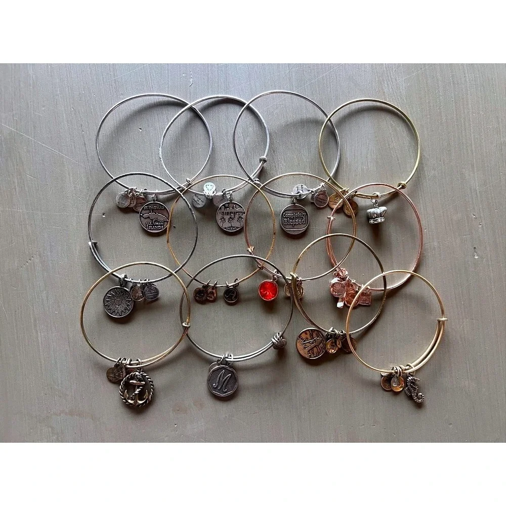 Alex and Ani Bangle Bracelet Lot 11pc Silver Gold Rose Gold Charms